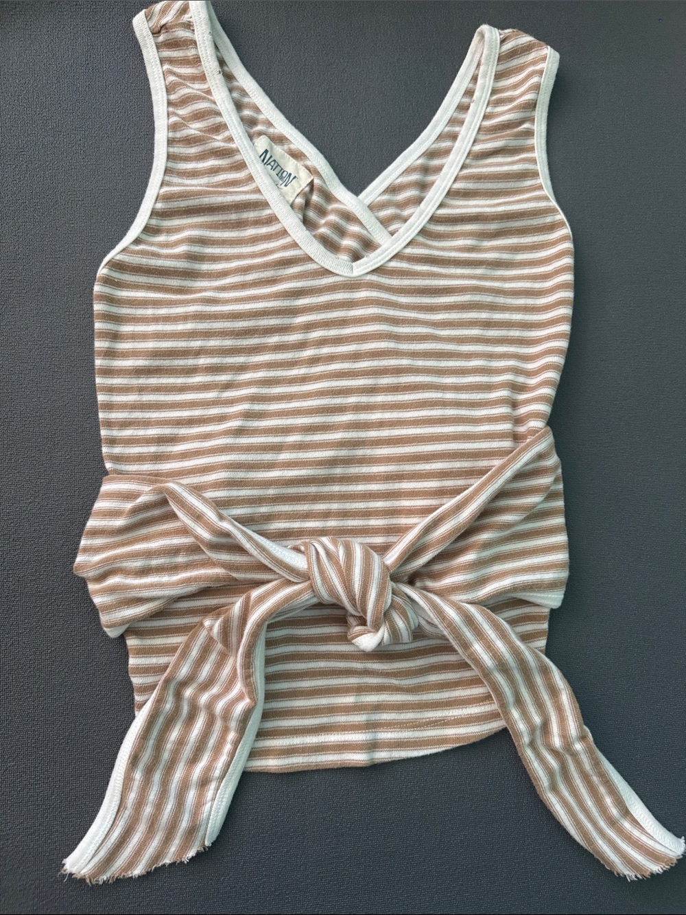 Nation LTD Sleeveless Tie-Front Striped Tank Top in Beige/White